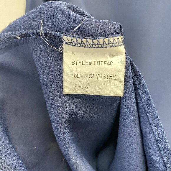 TOBI Semi Sheer Slit Crew Neck Long Sleeve Blouse Women Small Navy Hi-Lo Hem - Picture 11 of 16